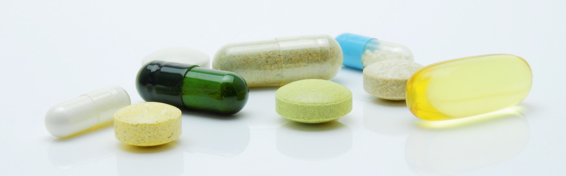 Close-up of more capsules and tablets